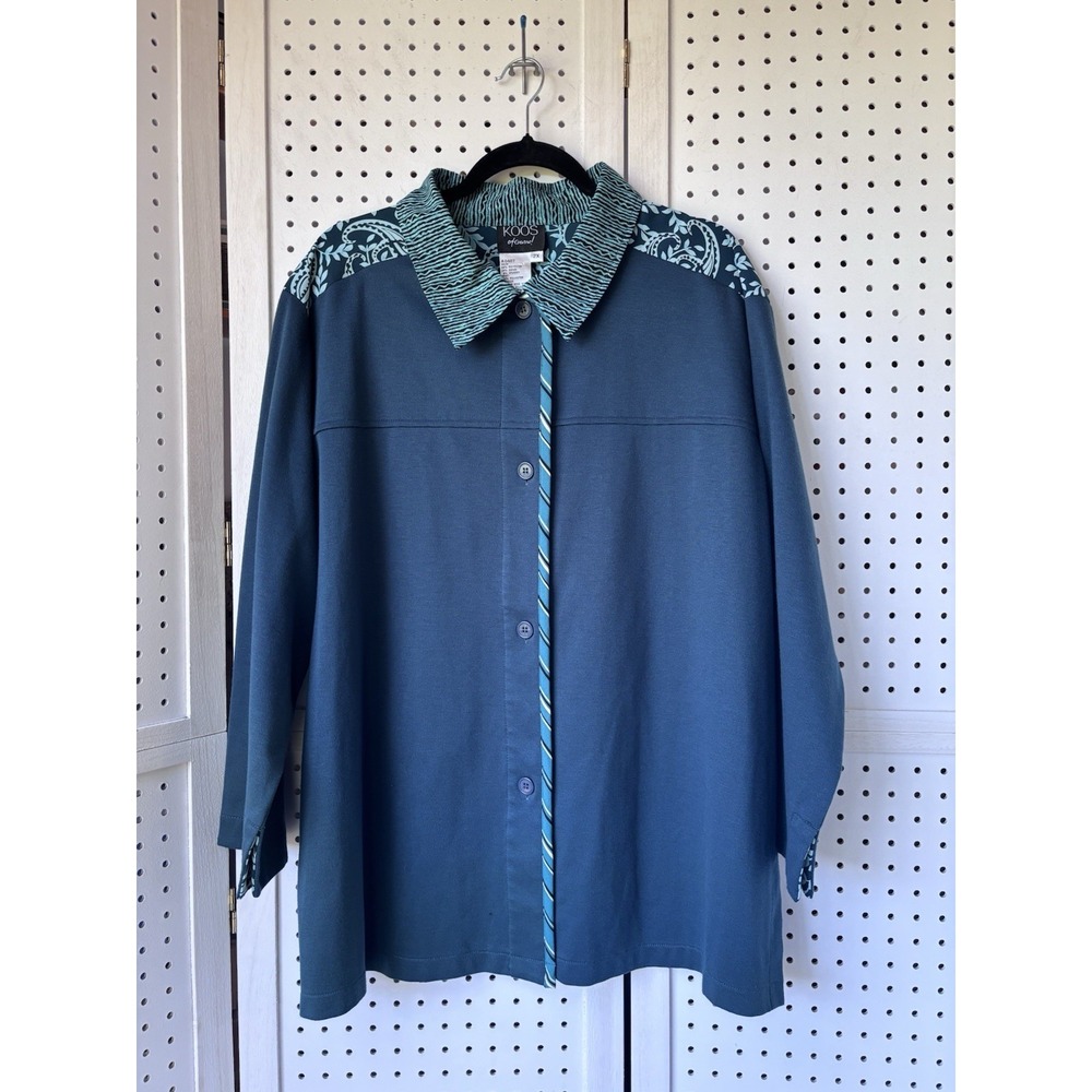 KOOS Of Course! Women's 2X Teal Button Front Sweatshirt Cardigan Poly Rayon Span